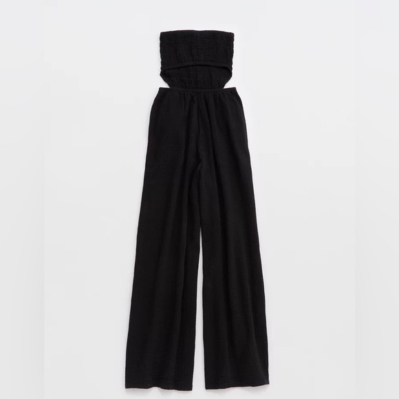 Aerie Black Gauzy Strapless Wide Leg Jumpsuit size Large EUC - Picture 3 of 13